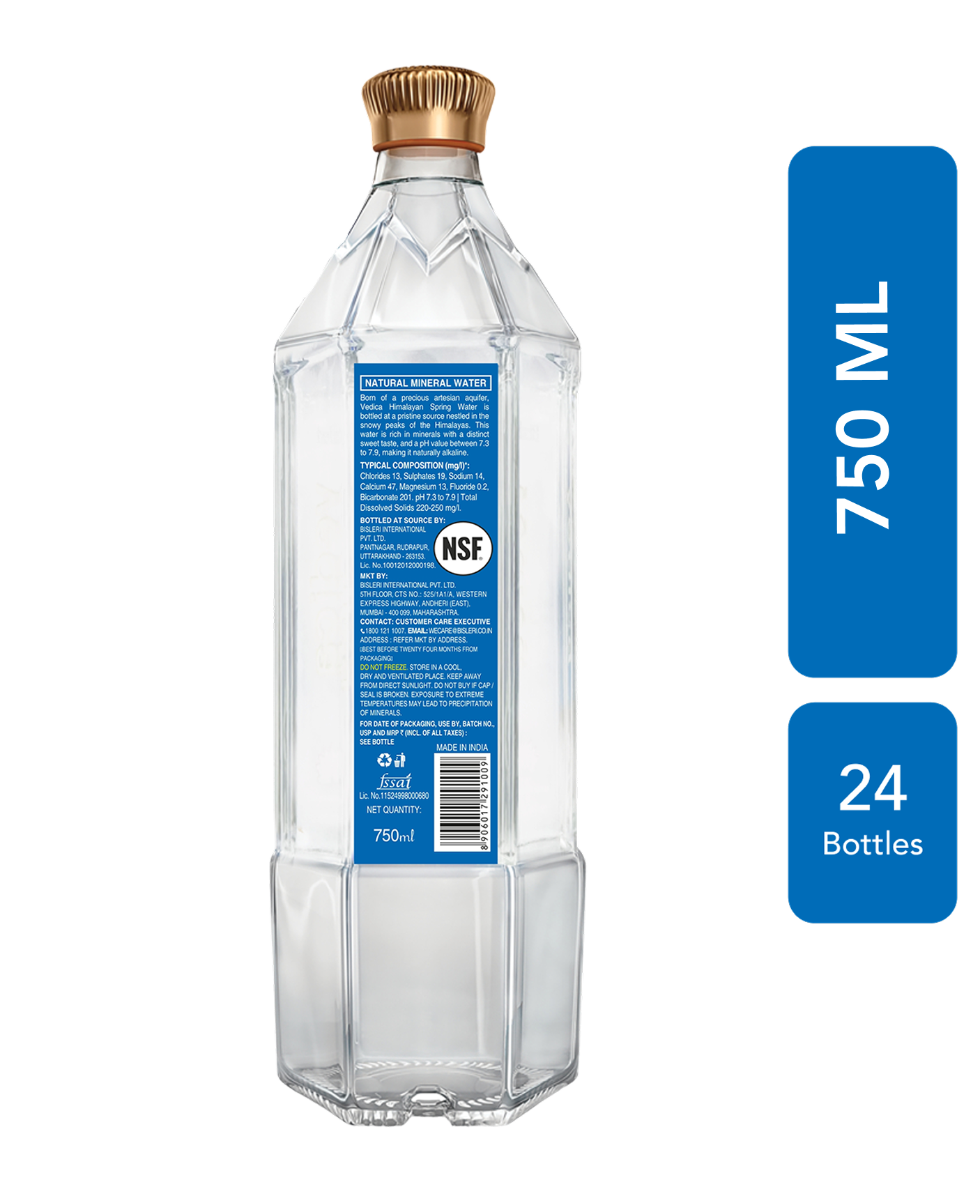 Label on Vedica 750 ML Himalayan Spring Water